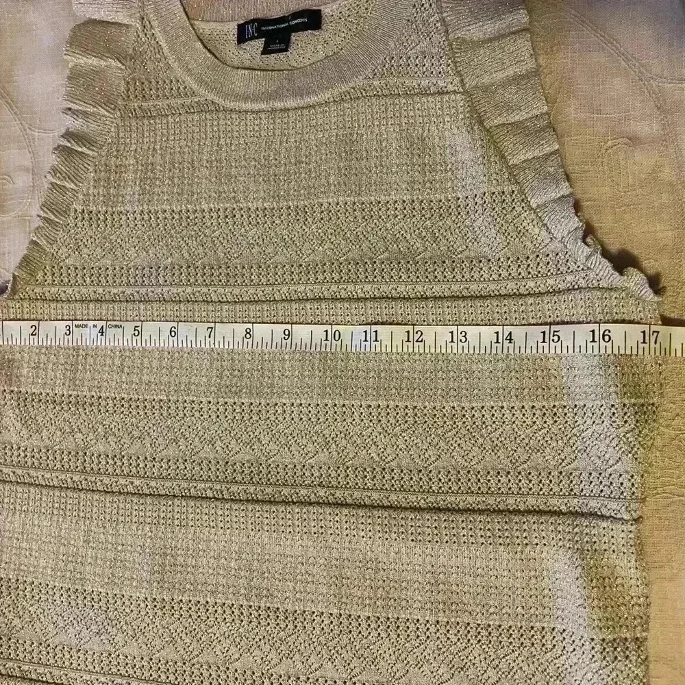 INC metallic gold flutter sleeves knit shell top women’s size large - Picture 11 of 11